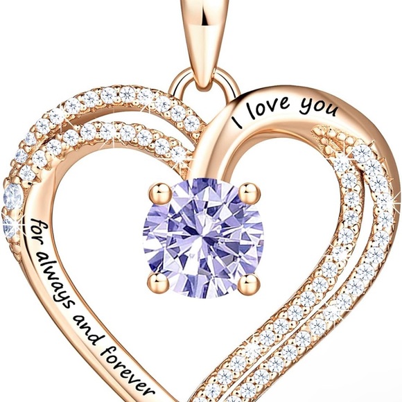 NWT 18k Rosegold Over 925 Sterling Silver Heart Birthstone CZ Pendant Necklace - Picture 3 of 7